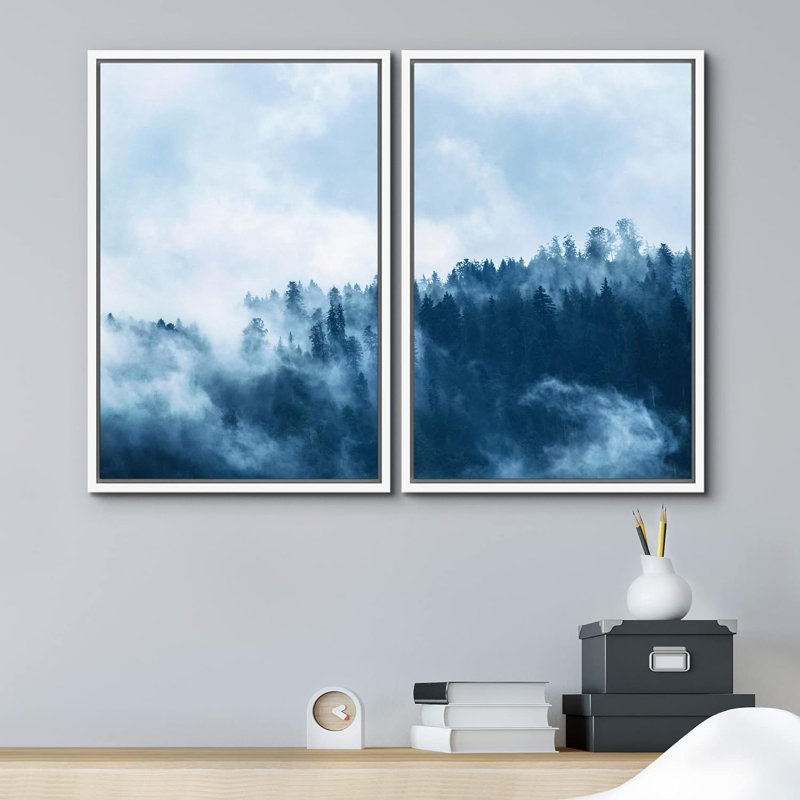 «Misty Fog Blue Winter Mountain Forest Nature Landscape», impression sur toile, 2 pièces, H 36 po x l 48 po x P 1,5 po