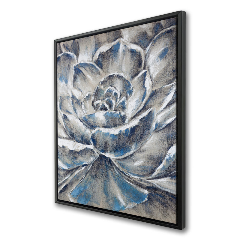 Toile avec cadre gris et bleu | Décoration florale