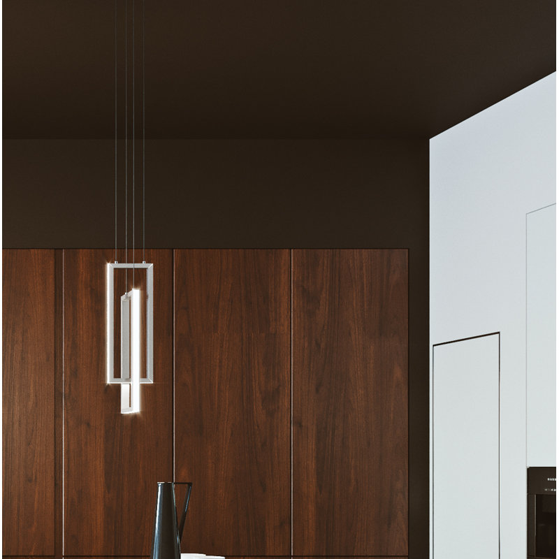 Luminaire suspendu rectangulaire unique à 1 lumière DEL Aionna, Nickel satiné