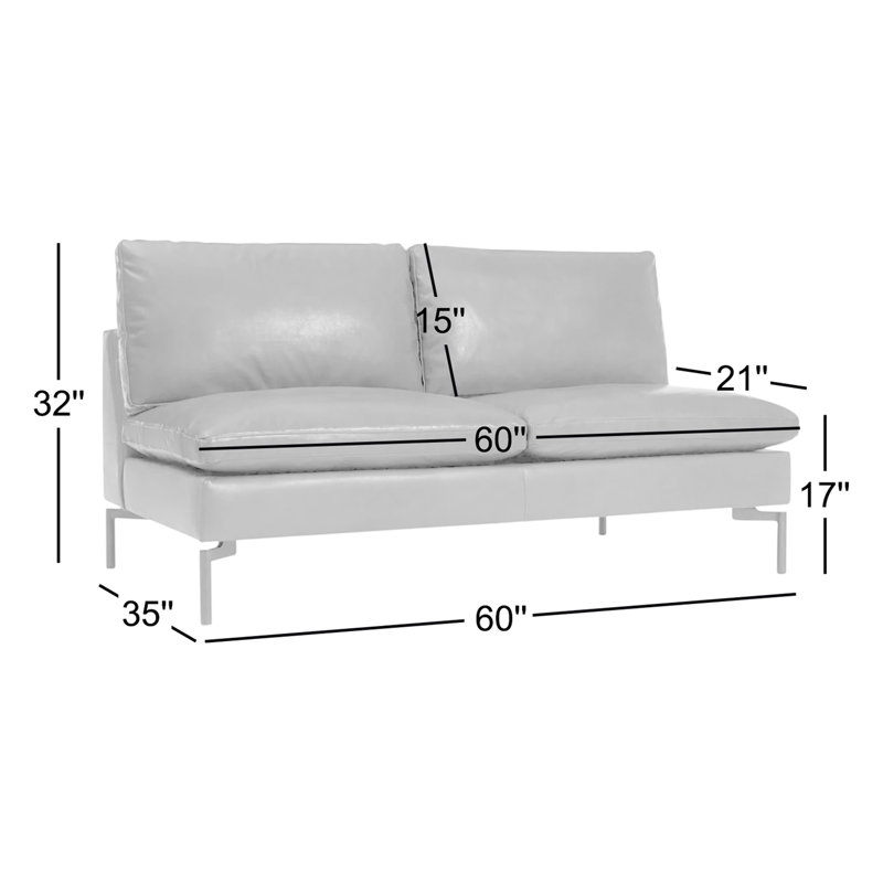 New Standard 60'' Upholstered Loveseat, Granite Genuine Leather, Black