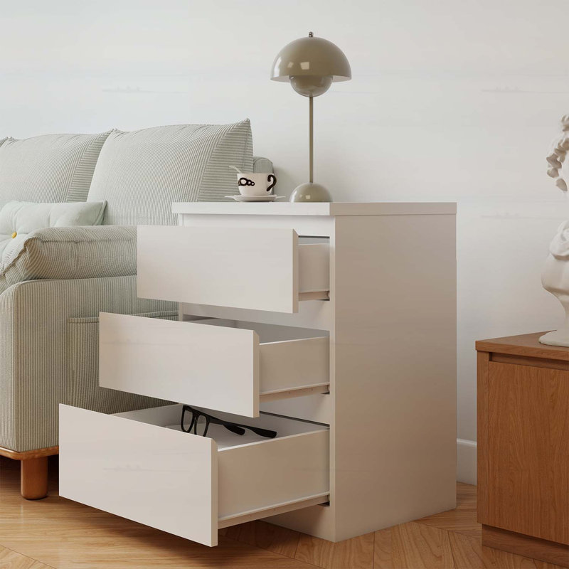 Nightstand with 3 Drawers,Small End Table, White