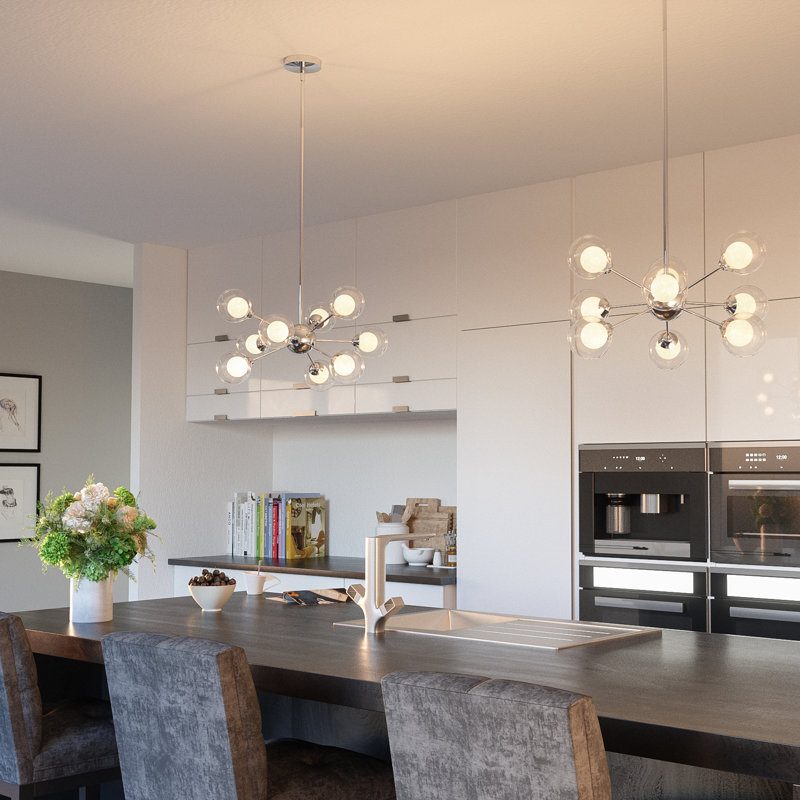 Optimist 9 Light Metal Dimmable Sputnik Chandelier, Polished Chrome