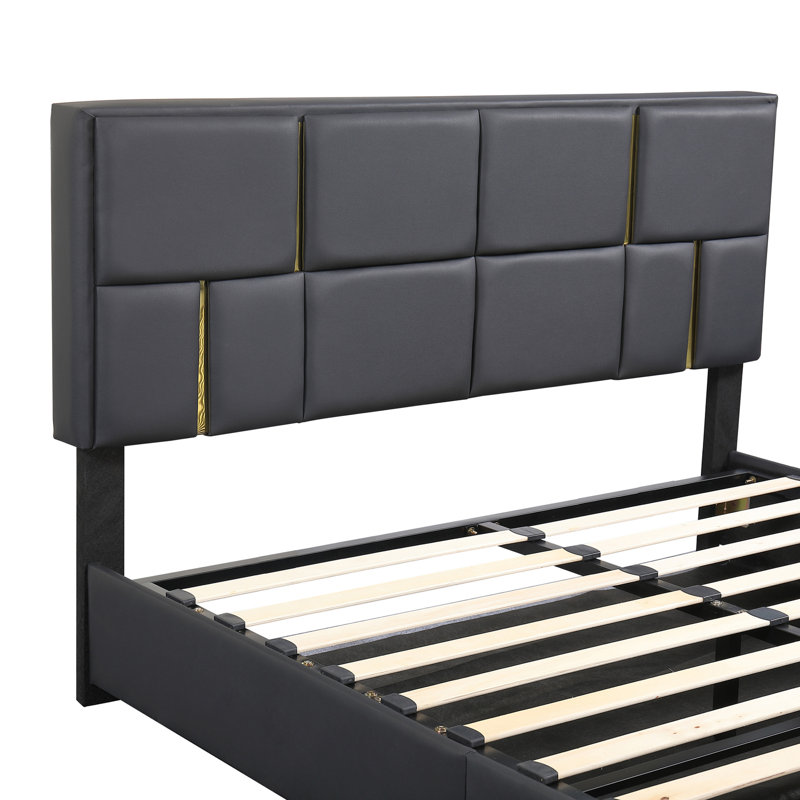 Grand lit tapissier avec tête de lit moderne, Noir
