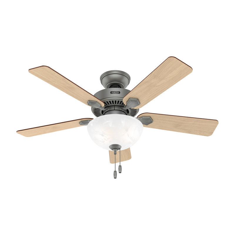 44" Swanson ENERGY STAR® 5-Blade Standard Ceiling Fan with Pull Chain and LED Light Kit Included, Silver, Natural