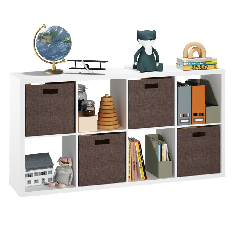 Bibliothèque décorative à 8 cubes avec bacs en tissu de qualité supérieure, Blanc / Brun