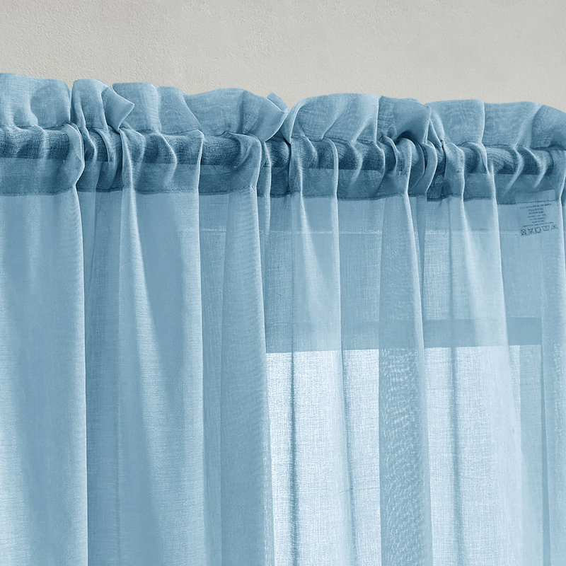 Sheer Window Rod Pocket Curtain Set - 63" Inches Long (2 Panels), Slate Blue