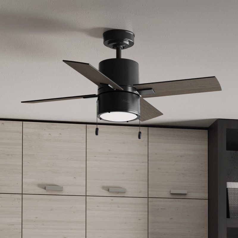 Ventilateur de plafond standard à 4 pales de 42 po avec chaîne de traction et ensemble d'éclairage inclus Beck, Noir mat