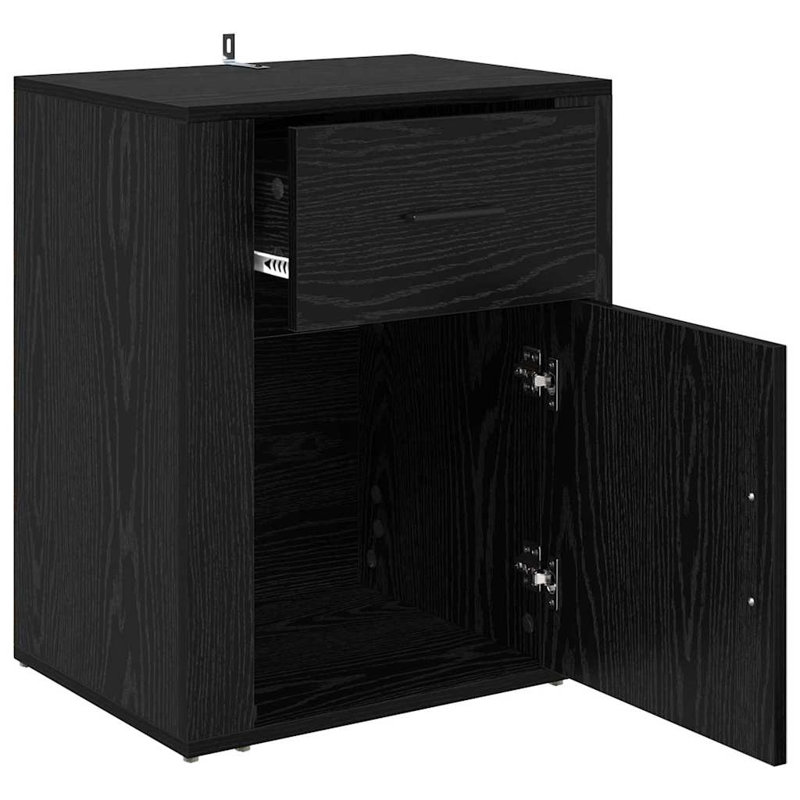 35cm W Manufactured Wood Bedside Table, Black Oak