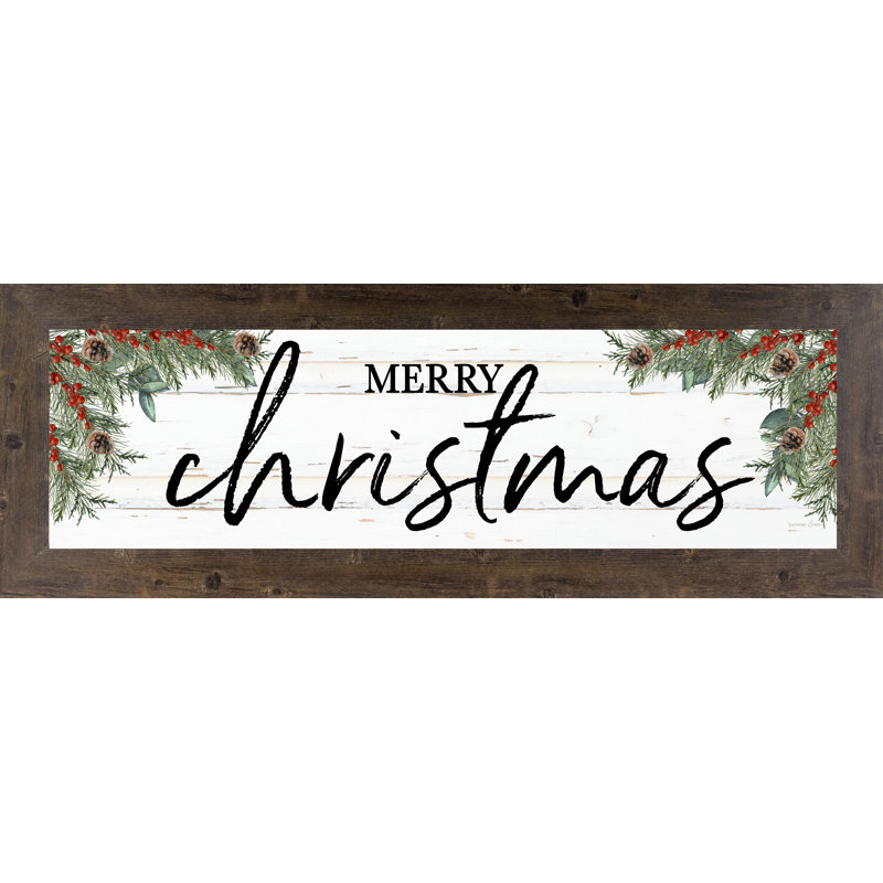 «Merry Christmas Sign Evergreen Winter», art encadré, Marron
