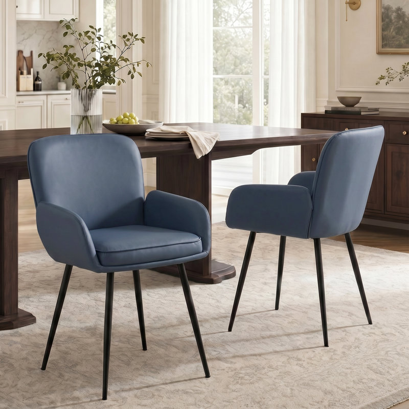 Chaises de salle à manger en cuir Harrod avec pieds en métal, Similicuir bleu marine