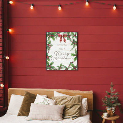 Wish You Merry Christmas & Bow Framed Giclee, design by Nan