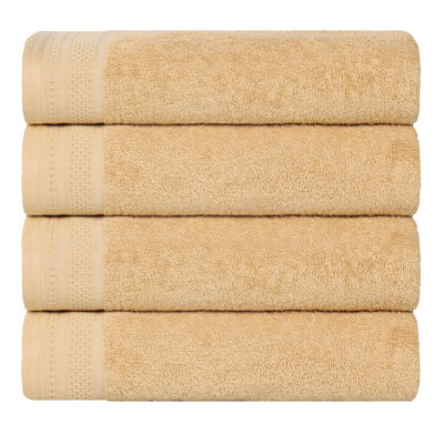 Honeycomb Textured Waffle Border Cotton Medium Weight Bath Towels