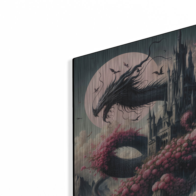 Art mural en métal luxueux «Castle and Dragon 1» par Rey Klimt, 12 po x 12 po, H 12 po x l 12 po