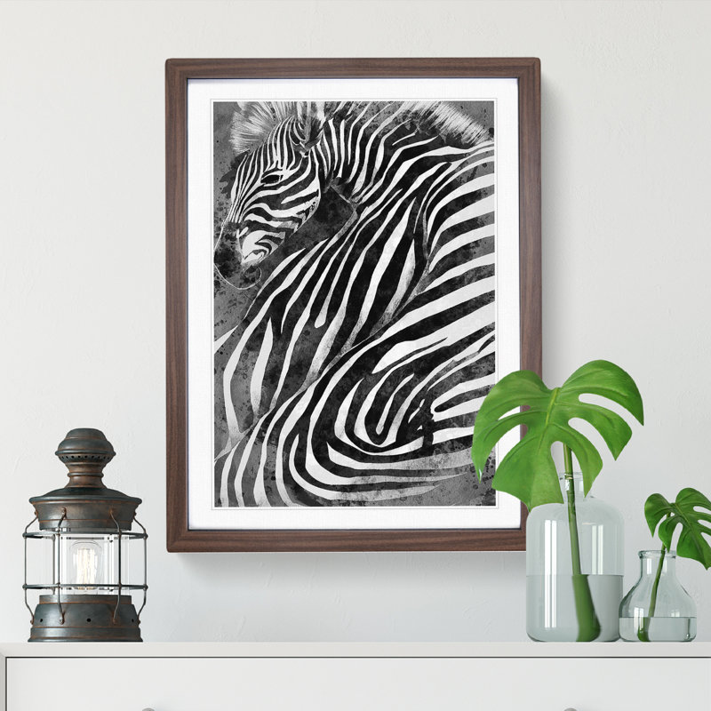 Zebra No.2 Abstract - Single Picture Frame Painting, Walnut, 64cm H x 46cm W x 2cm D
