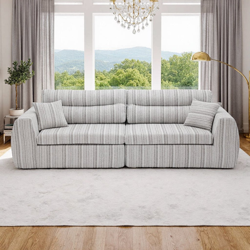 Canapé compact en chenille tissée compacte avec éponge haute densité sans assemblage requis, Soft White,Taupe
