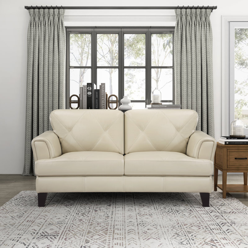 Canapé à accoudoirs carrés en cuir véritable 88 po Nico, Cuir véritable crème, H 35,5 po x l 70,5 po x P 38 po