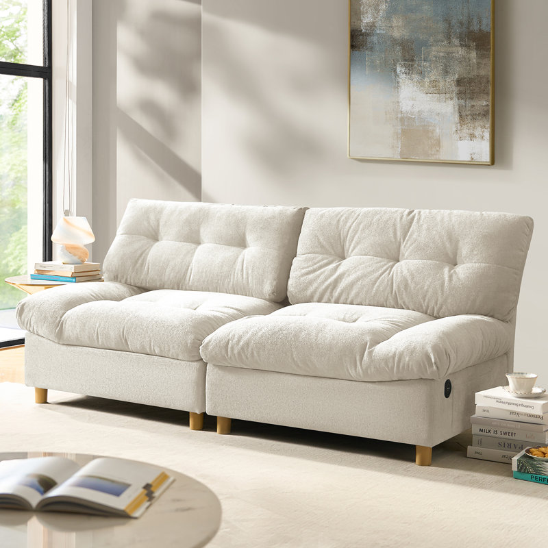 Basilio 2 Seater Upholstered Sofa with USB Type-C Ports and Storage Pockets, Beige