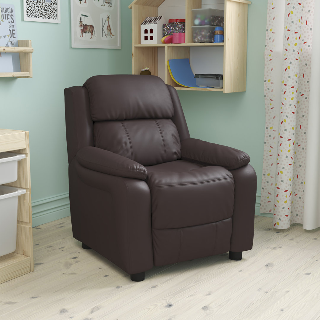 Deluxe Padded Contemporary Kids Recliner with Storage Arms