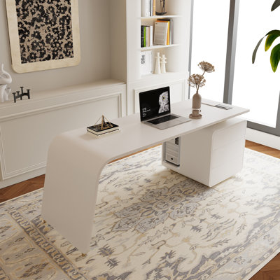 Bureau de direction à domicile avec armoire à 3 tiroirs et espace de rangement intégré