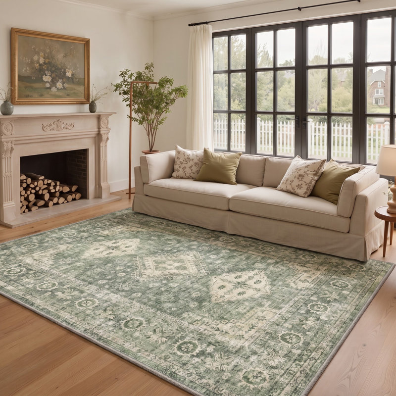 Tapis d'intérieur antidérapant Alanny, Vert, Rectangle 9 pi x 12 pi
