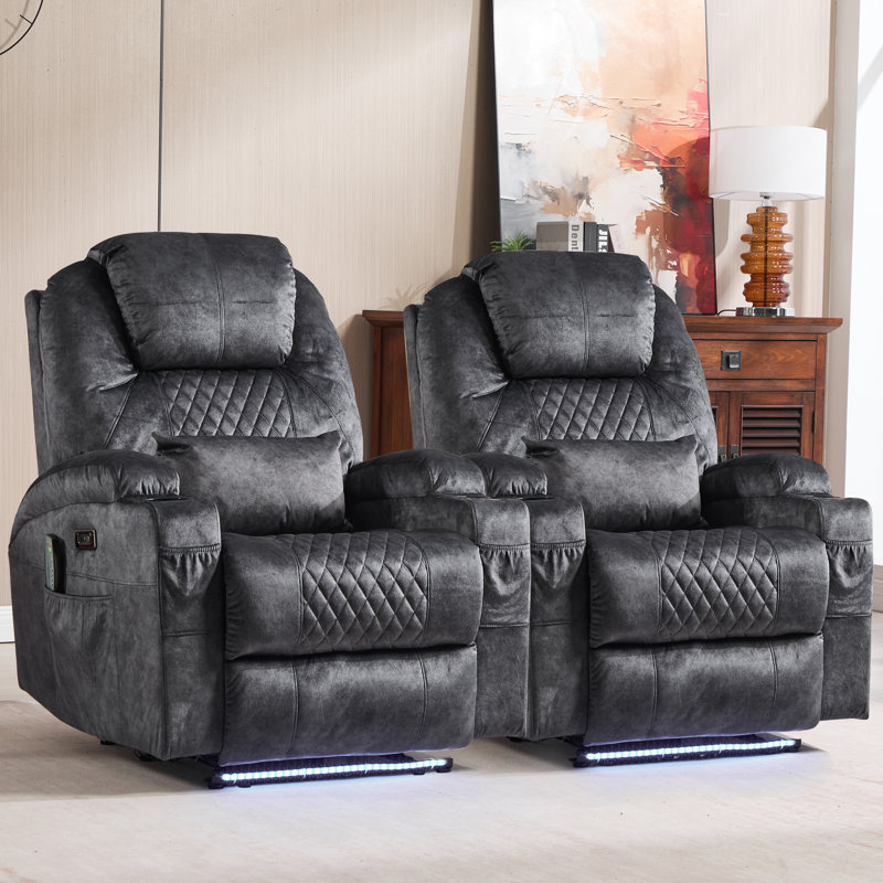 SET of 2 Power Recliner Chair with Massage and Heat, Electric Recliners with LED Lights/Lumbar Pillow/Cup Holders/Side Pocket/USB Port, Home Theater Seating for Living Room