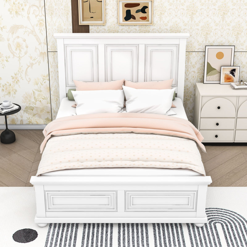 Lit plateforme en bois avec tête de lit, Blanc, Grand