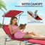 Outsunny Folding Sun Lounger Set of 2 with Canopy, Portable Red