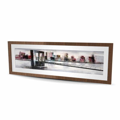 Paysage urbain abstrait avec pont - décor encadré noir mat