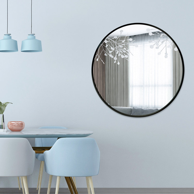 Metal Flat Wall Mirror, Black
