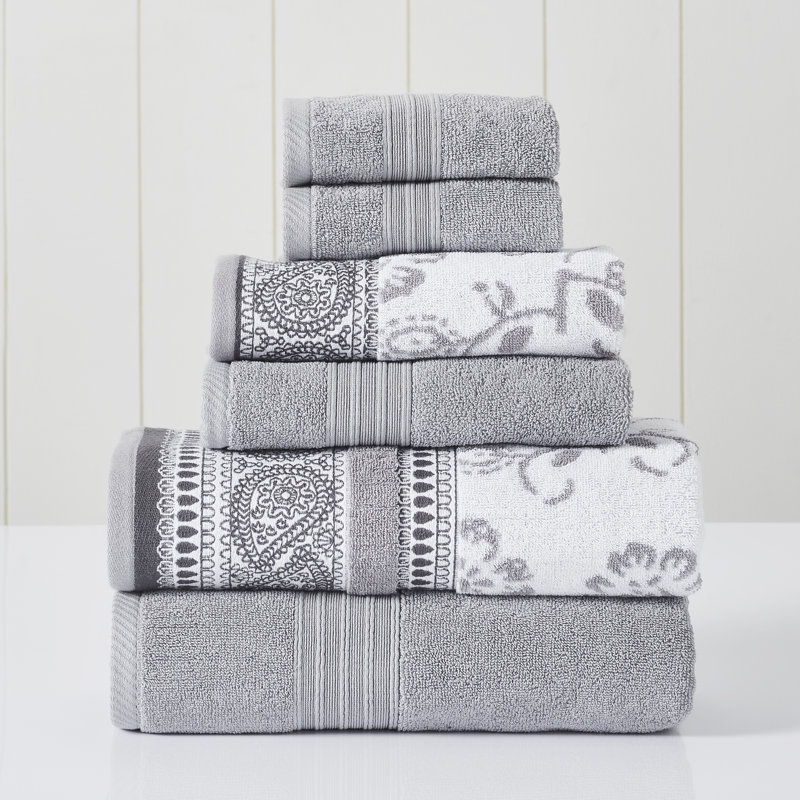 Stone Gray Cotton Jacquard and Solid Towel Set