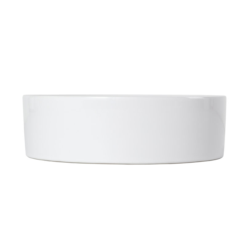 16" Ceramic Circular Vessel Bathroom Sink, Gloss White