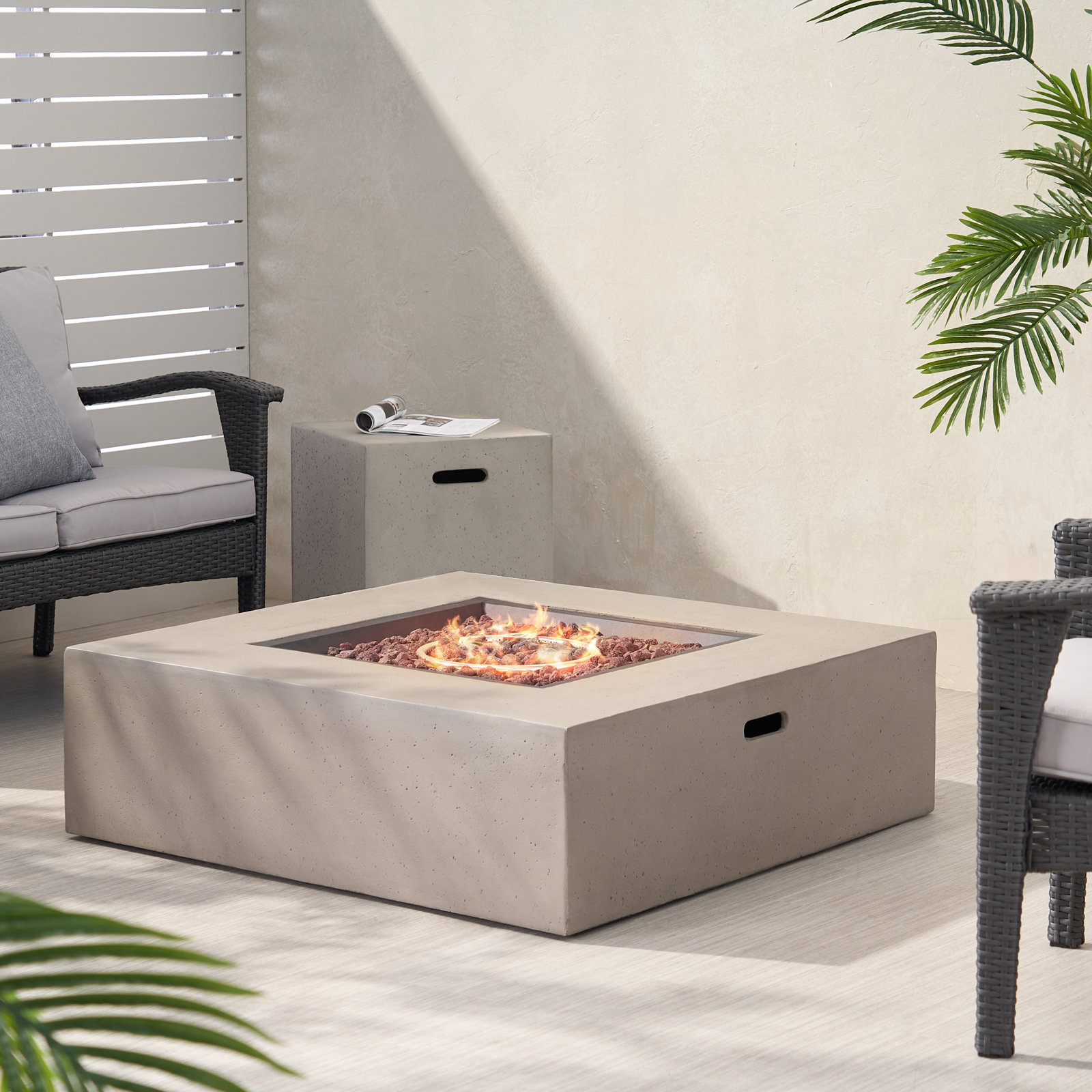 Fen Square Fire Pit Table, Light Gray