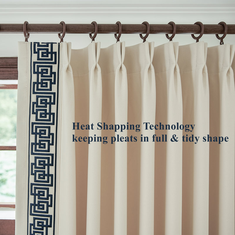 Allison Cotton Blend Room Darkening Curtain Pair (Set of 2), 50" W x 96" L, Cream Fabric/Navy Trim