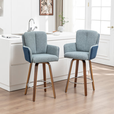 Blue Cozy Modern Swivel Upholstered Counter Stool With Bentwood Legs