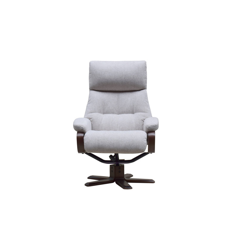 Comacho 75.6cm Wide Swivel Standard Recliner, Beige, Dark Brown Wood