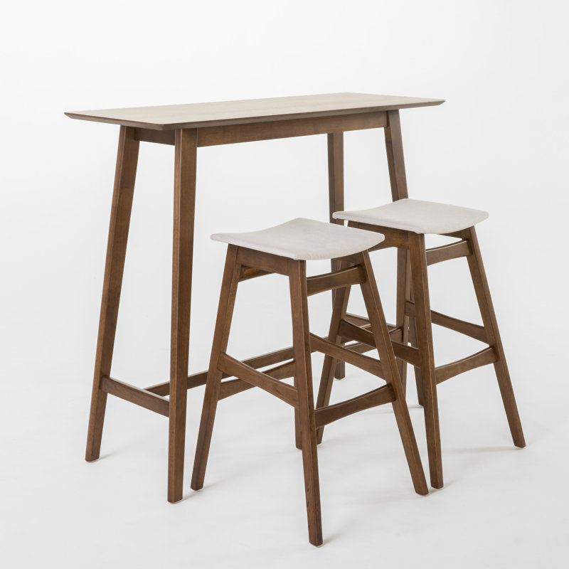 Ayobami Four Leg Dining Set, Natural Walnut, Light Beige, 3-Piece (1 Table, 2 Chairs)
