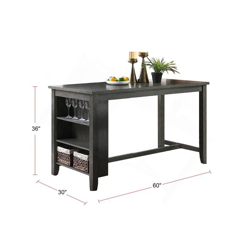 Rectangle Wooden Counter Height Dining Table With Storage In Black