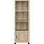 Tour multimédia en bois d'ingénierie, aspect pin vieilli, 3 étagères, 4 espaces de rangement, idéal pour les petits espaces. Étagère en pin, gain d'espace, rangement pour livres et objets de décoration.
