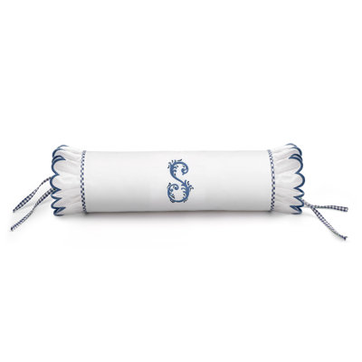 Seferî Flower Garden Bolster Cushion Cover with Monogram Embroidery - Blue