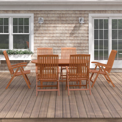 Mahmut 6 - Person Wood Patio Dining Set with Oval Table