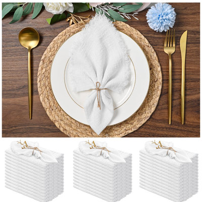42 Pack Napkins Cloth Handmade Cloth Napkins with Fringe  Napkins 16 x 16 Inch Rustic Dinner Napkins Cloth Bulk for Wedding Party Dinner Table