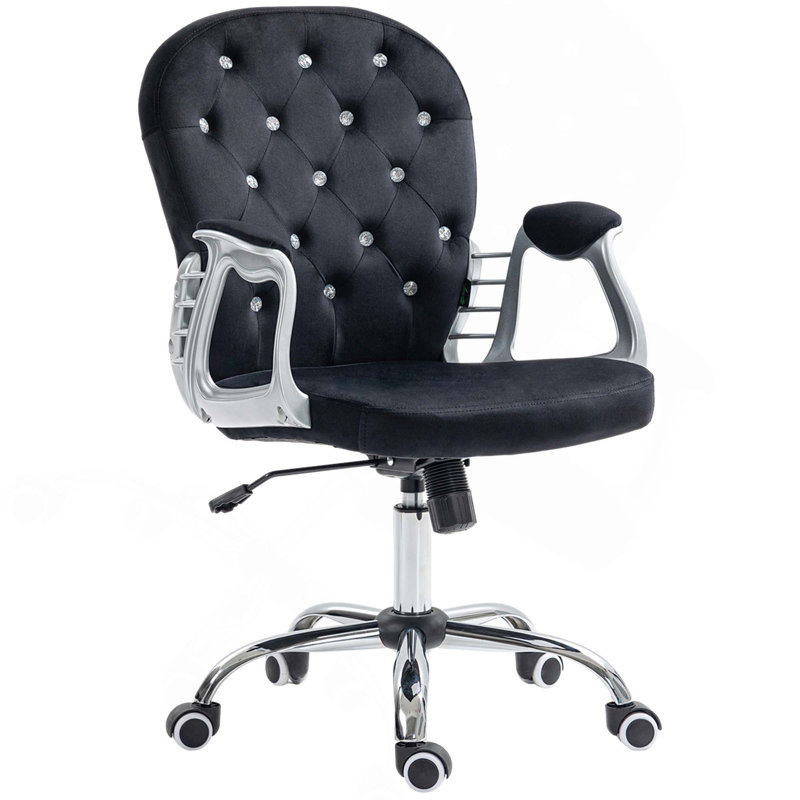 Kimar Chair with Padded Armrests, Velvet, Black