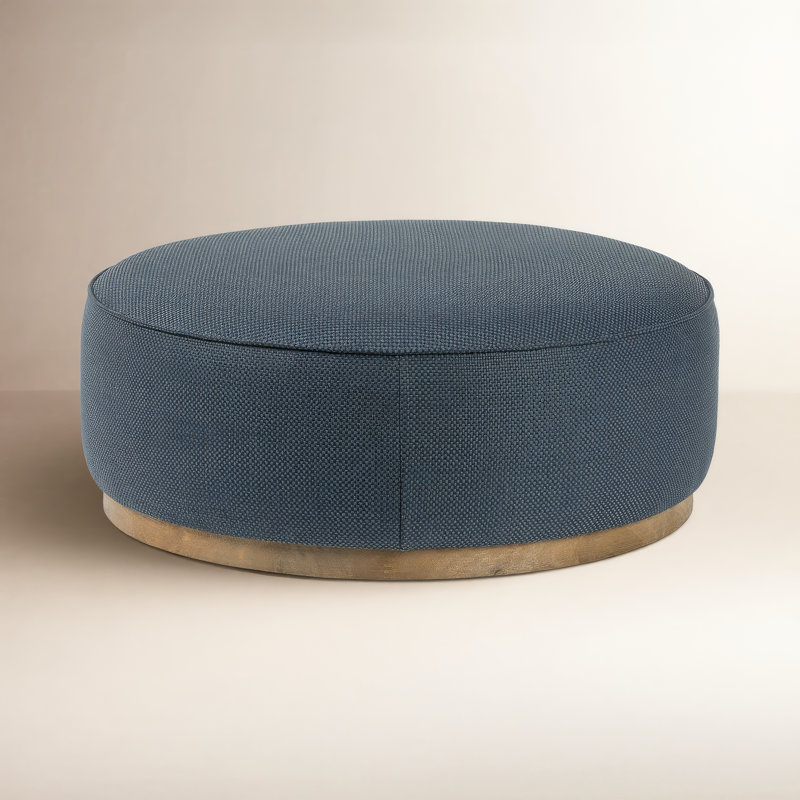 Kensington 36" Round Cocktail Ottoman, Knoll Natural Boucle, Distressed Natural