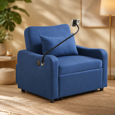 Sleeper Sofa Chair Bed, 3 In 1 Convertible Sofa Chair With With Adjustable Backrest & Phone Holder & USB, Type-C, Adjustable Recliner, Armchair For Li