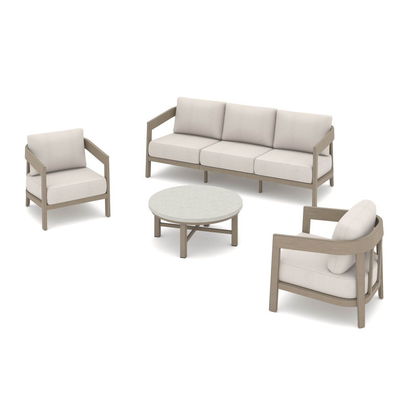 Harmonti  Patio Aluminum 5 Person Conversation Set With Concrete Table, 4 Pcs: Table, Sofa, 2 Fixed Chairs