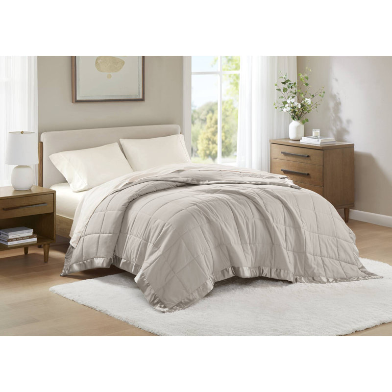 Lightweight Down Alternative Blanket with Satin Trim, Twin, Gray