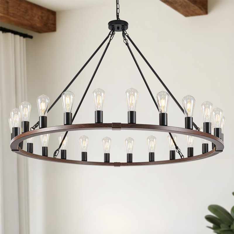 Costachi 24-Light Wagon Wheel Chandelier, 47-Inch Round Farmhouse Chandelier Extra Large for High Ceilings (Bulbs not included)