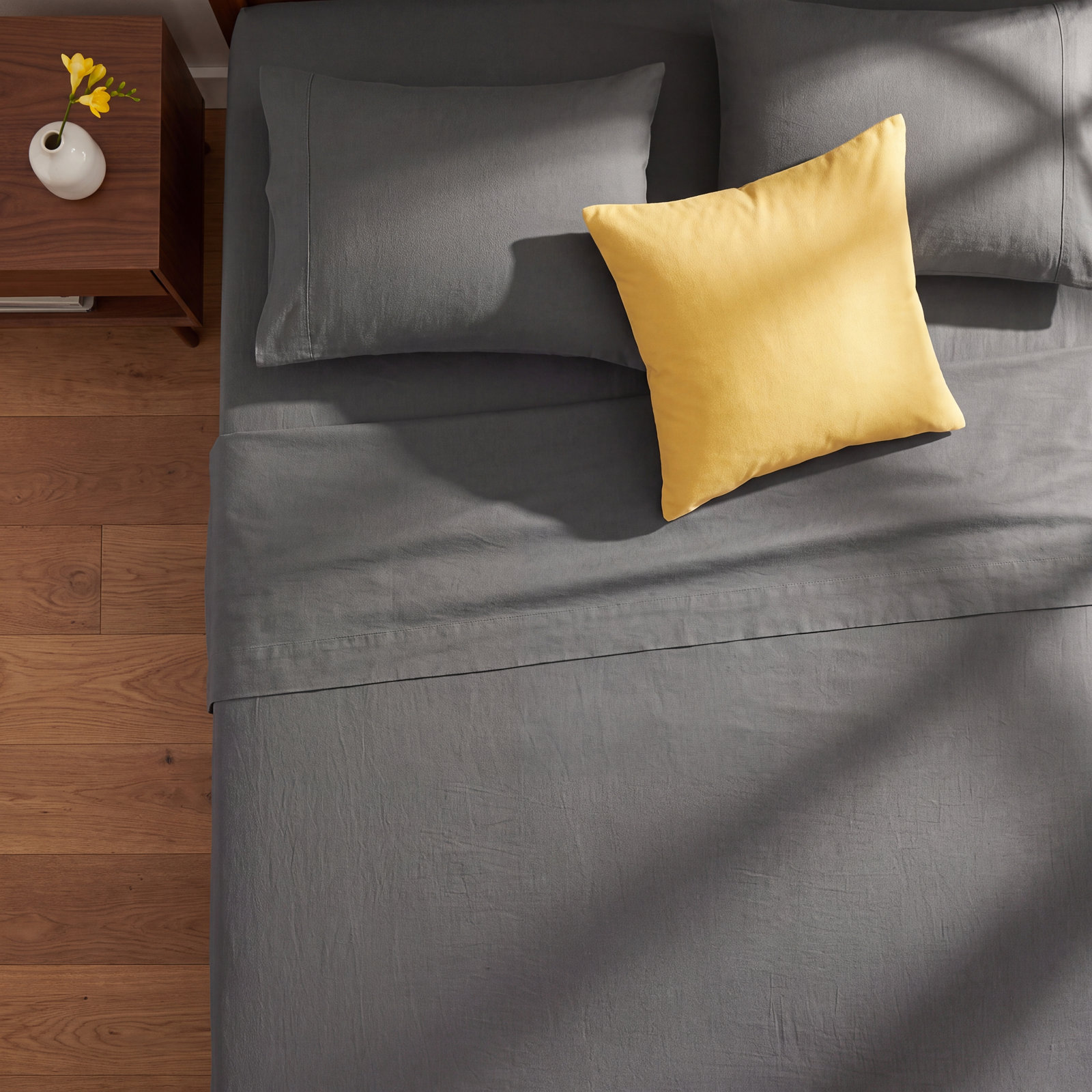 100% Linen Sheet Set, Full Sheet Set + 2 Pillowcases, Charcoal
