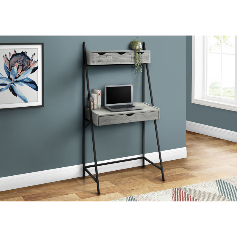 Farmersville Computer Desk, Home Office, Laptop, Leaning, Storage Drawers,Work, Metal, Laminate, Gray
