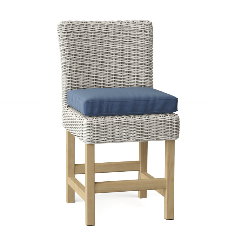 Sag Harbor 24" Patio Counter Stool with Cushion (Set of 2), Perigold Arigato Morning Glory, Sag Harbor Classic White